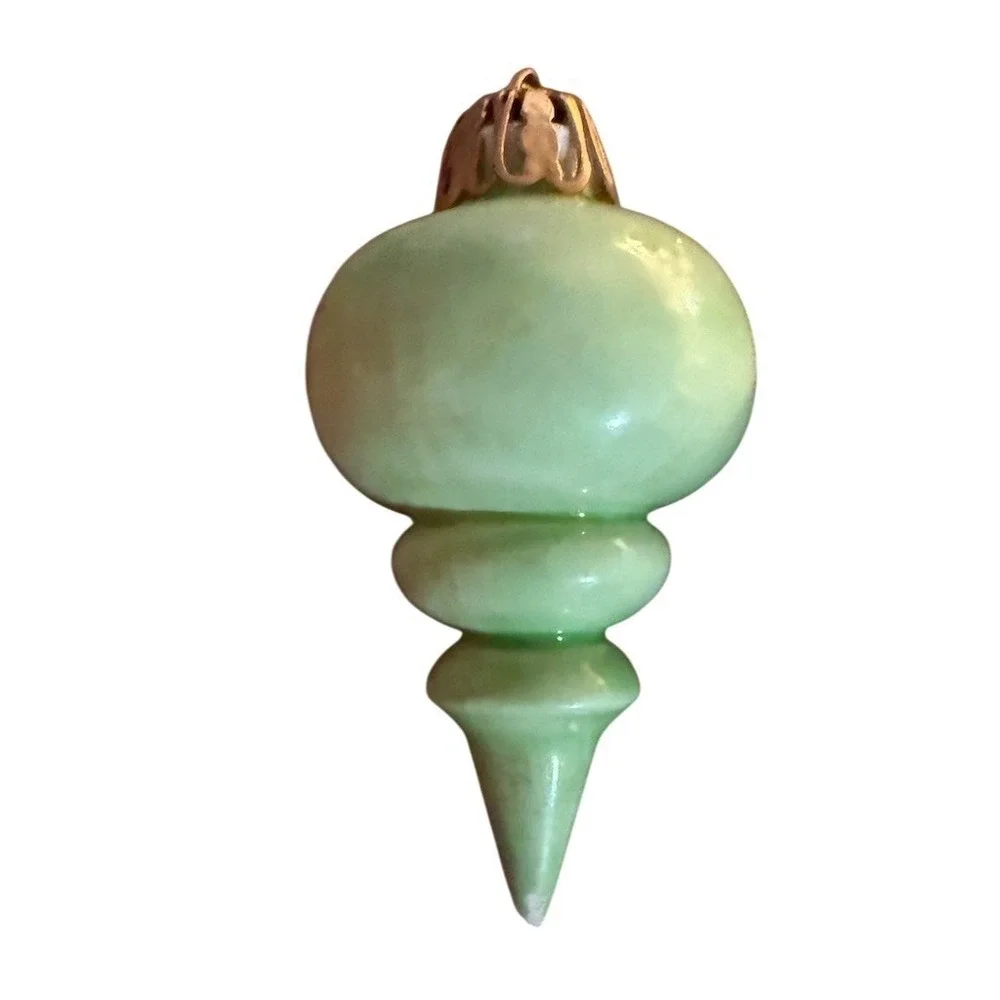 Vickerman Vintage Green Glass Finial Ornament Hand-Painted Floral 4 in